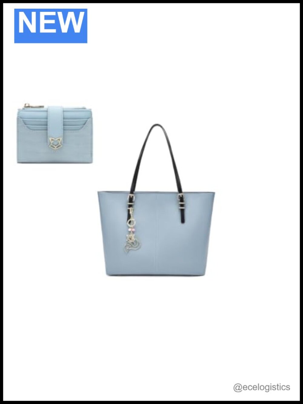 Genuine Leather Large Tote Bag with Slim Wallet for Women 2-Piece Set